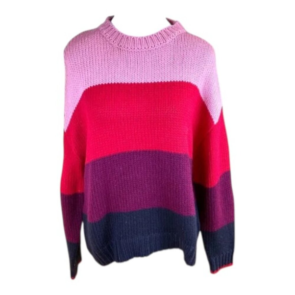 Sundry Sweater Wool Blend Chunky Knit Large Stripes Scarlett (1, S)